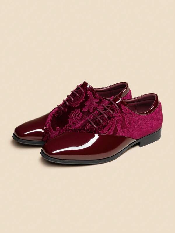 Men's Dress Shoes Classic Lace-Up Caden Glossy Velvet Formal Oxford For Business Dinners Parties Cocktail Events Weddings Valentine's Day Gifts