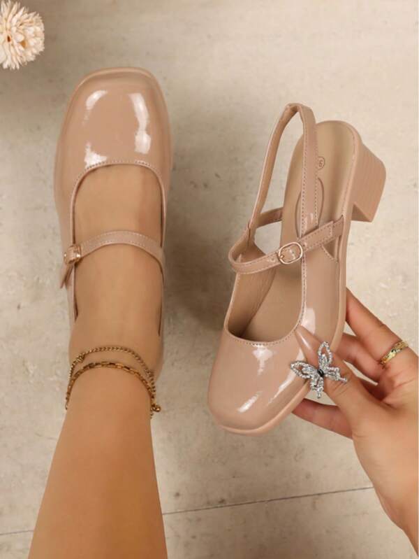2025 Women's Fashion Light Gold Mirror Metallic Mary Jane Shoes,, Date High-End Fashion Solid Color High Heel Sandals, Plus Size Women Shoes